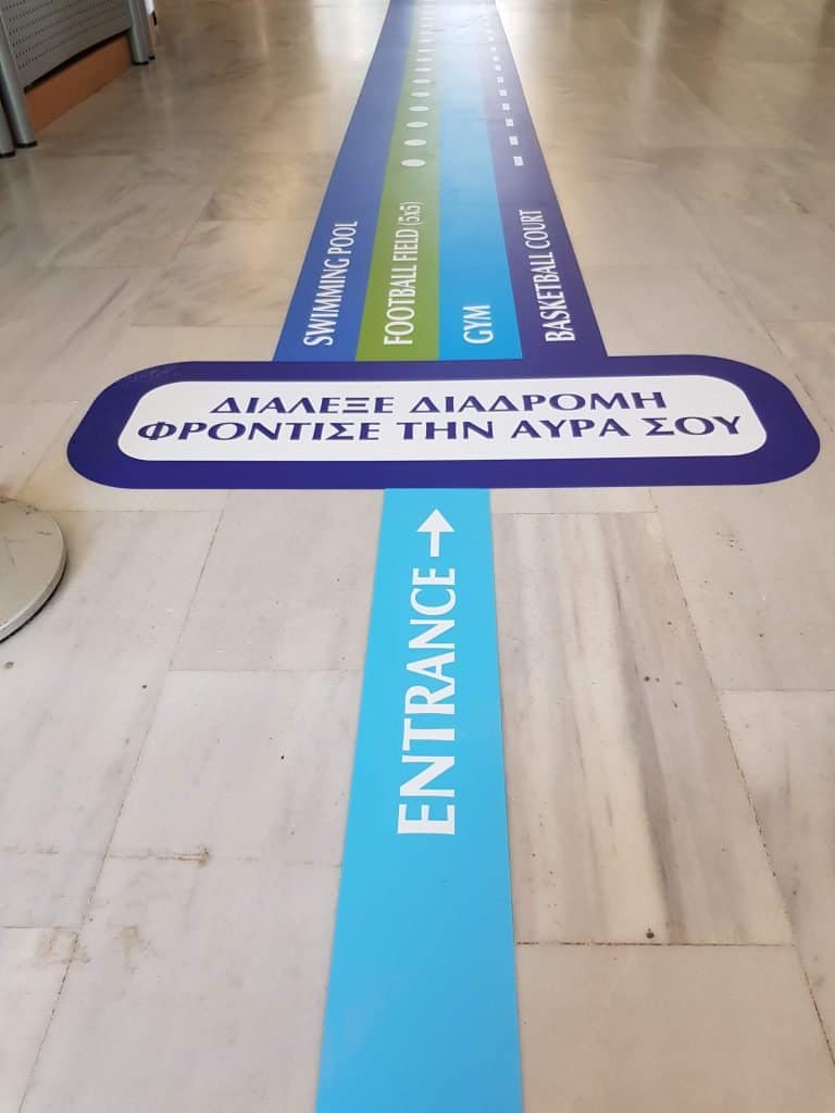 AVRA floor sticker with anti-slip lamination for visitor wayfinding