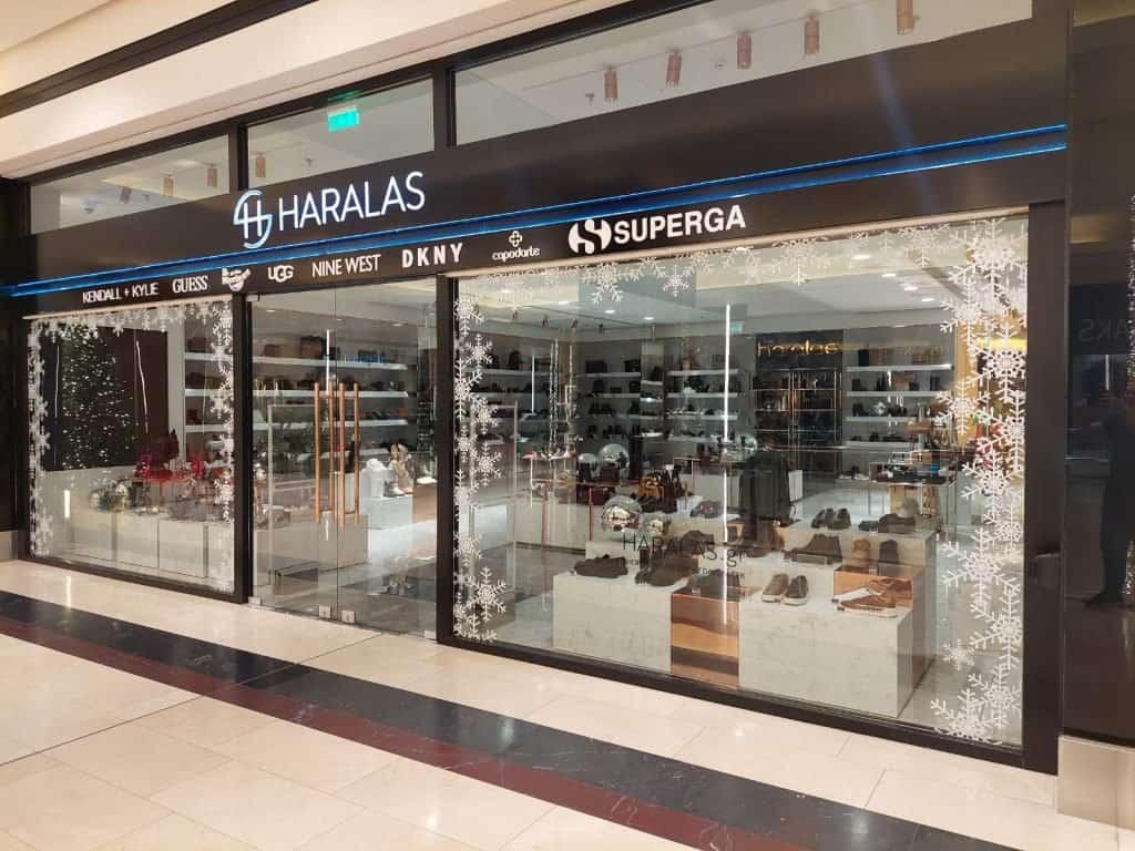 Haralas shoe shop window with digitally printed, contour-cut stickers