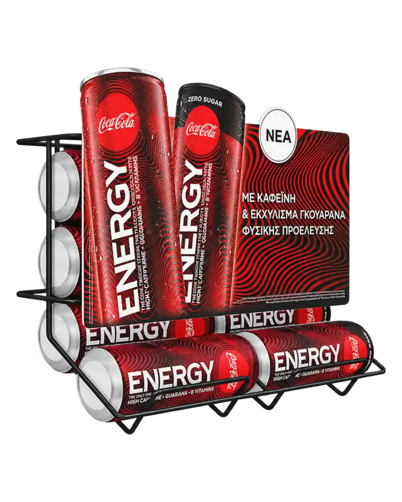 Coca-Cola Energy counter stand in metal & forex for product display at the point of sale