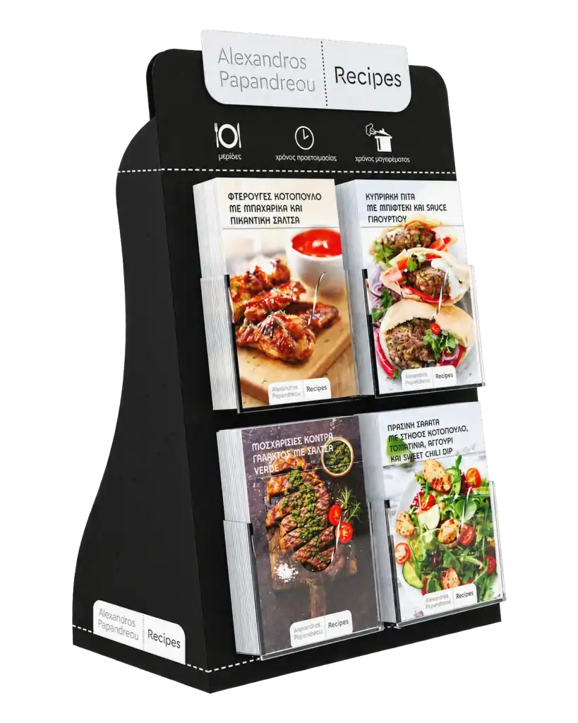 Alexandros Papandreou counter stand in forex & plexiglass for product display at the point of sale