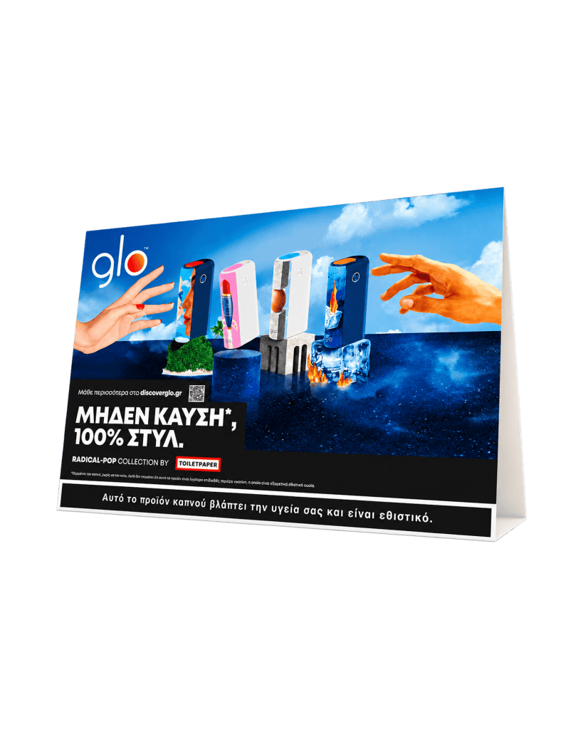 glo Radical-Pop triangular table tent in forex for a point of sale