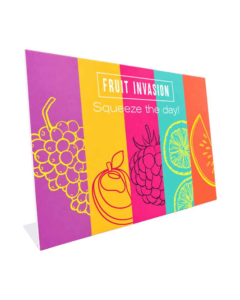 Fruit Infusion triangular table tent in forex for a shop counter
