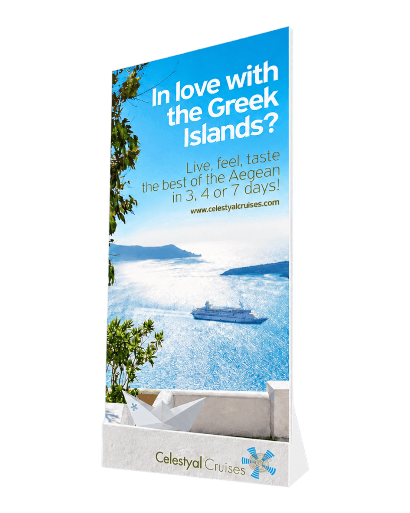Celestyal Cruises table tent in forex for a reception desk