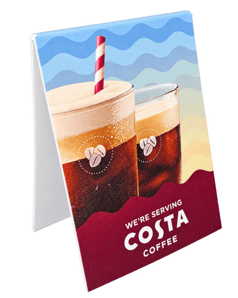 Costa Coffee table tent in forex for a café counter