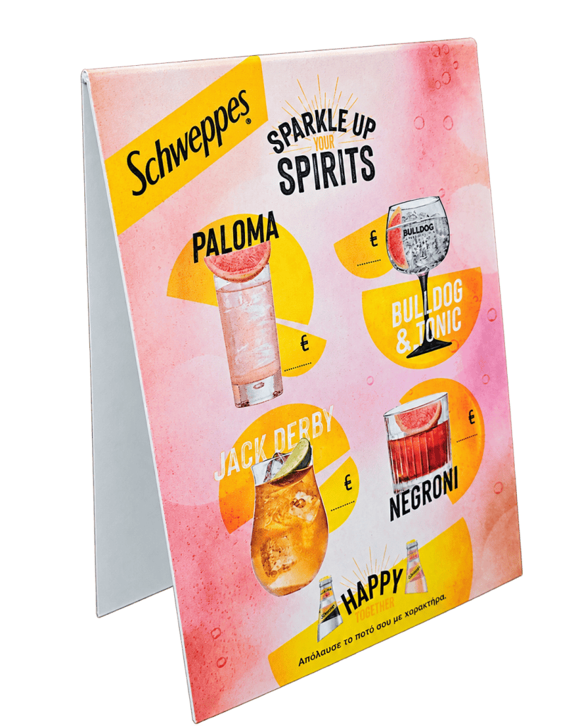 Schweppes table tent in forex for a bar