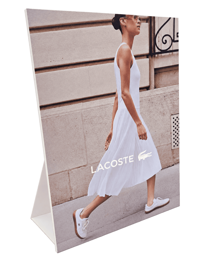 Lacoste table tent in art foam for a clothing store