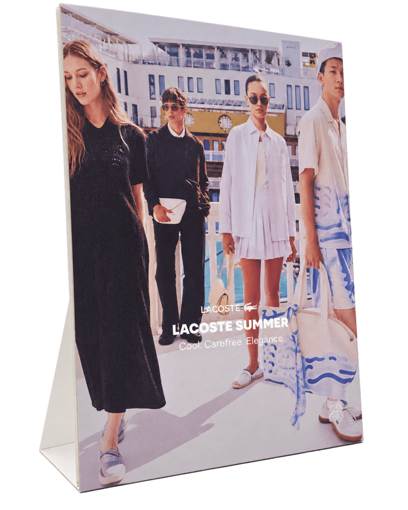 Lacoste table tent in art foam for a clothing store