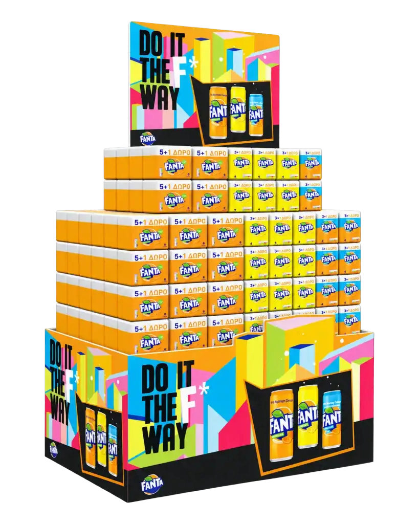 Fanta pallet display in art foam for product display at the point of sale