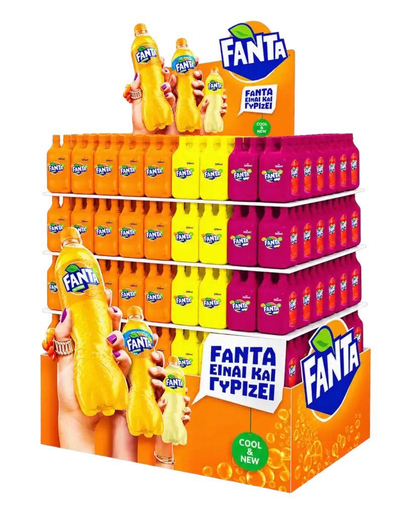 Fanta Slider pallet display in art foam for product display at the point of sale
