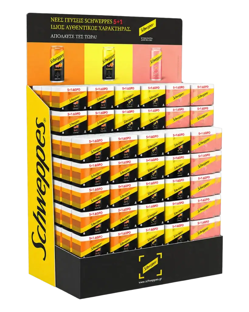 Schweppes pallet display in art foam for product display at the point of sale