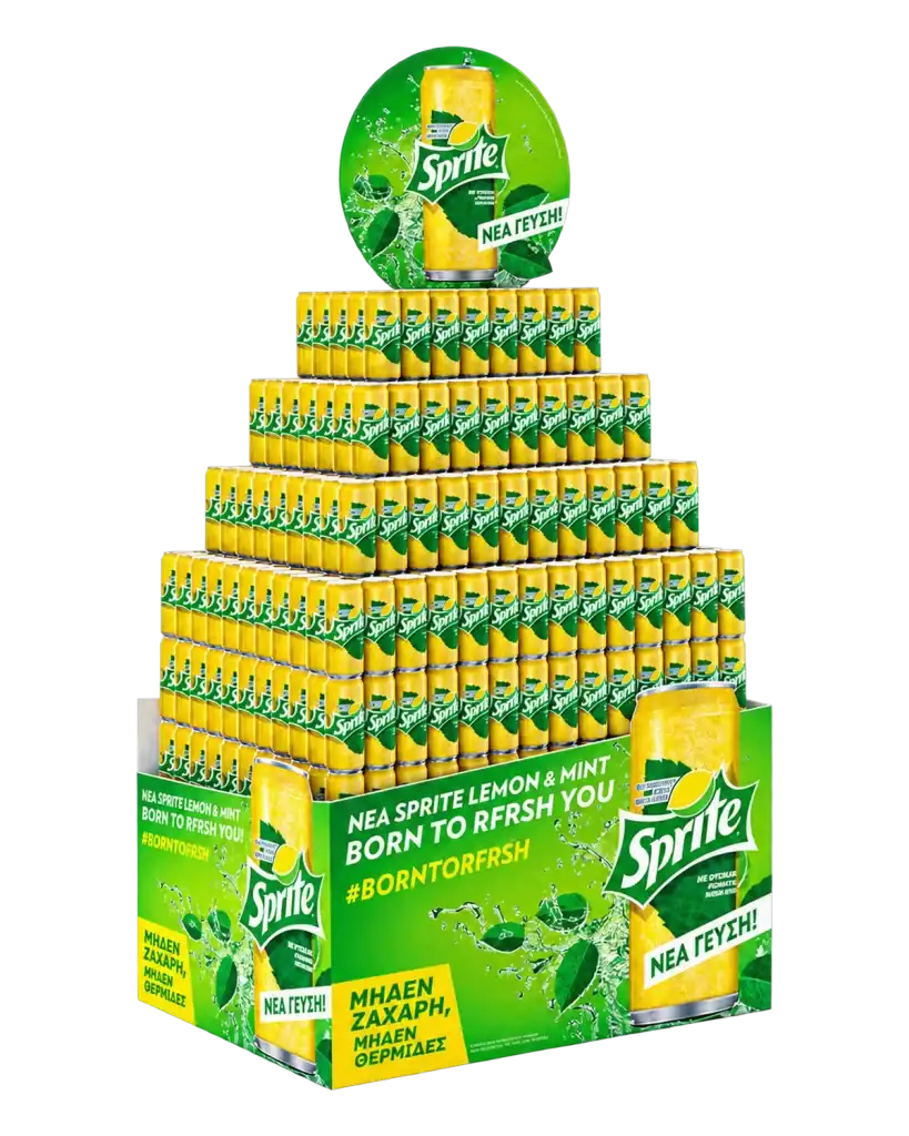 Sprite pallet display in art foam for product display at the point of sale