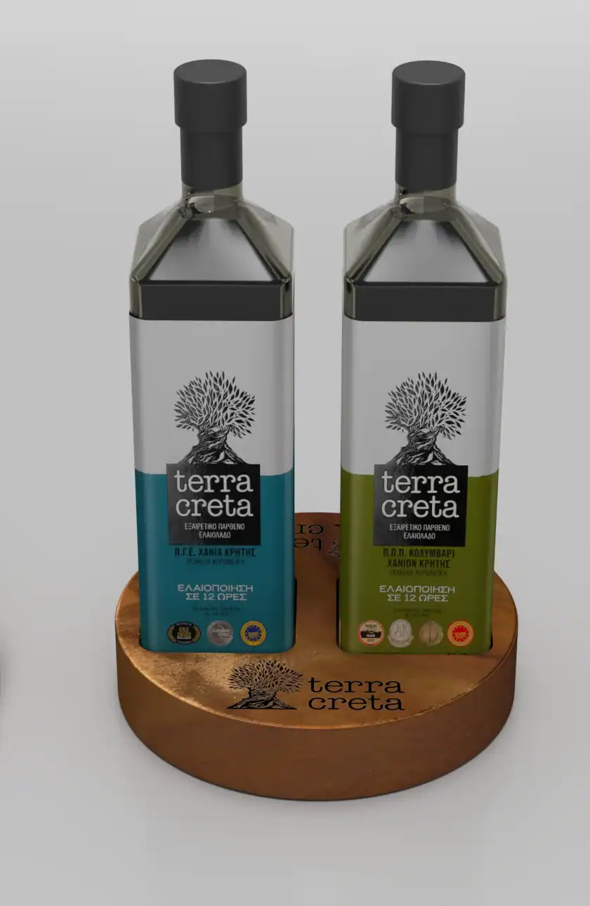 Η βάση Terra Creta με τα δύο δοχεία ελαιολάδου τοποθετημένα στις υποδοχές