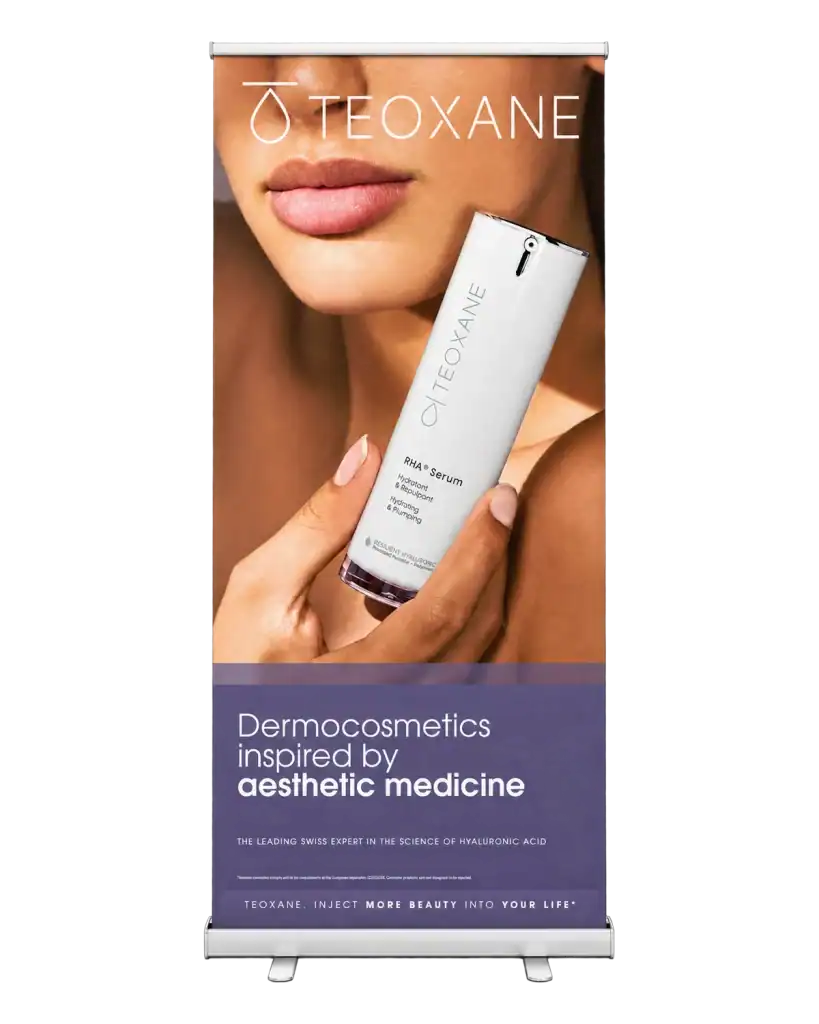Dermocosmetics — Roll-up (PP blockout) for exhibitions, shop windows and corporate spaces