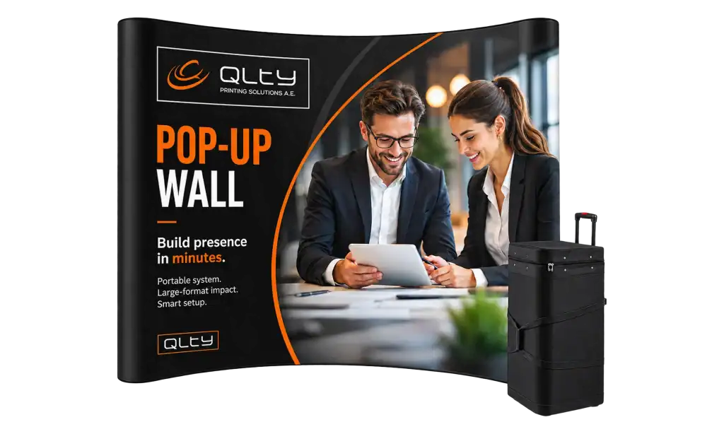 Pop-up wall with transport case — Pop-up (aluminium & print) for exhibitions, events and conferences