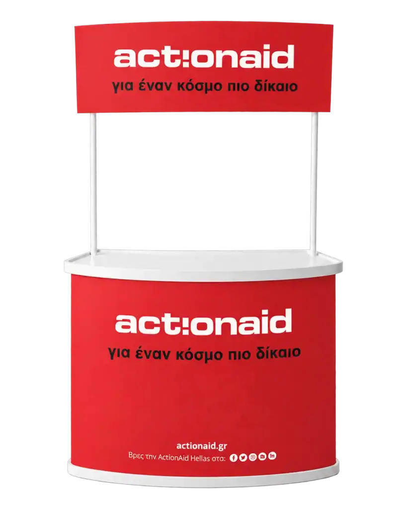 ActionAid — Promo table (print & metal) for promotions in supermarkets and at events