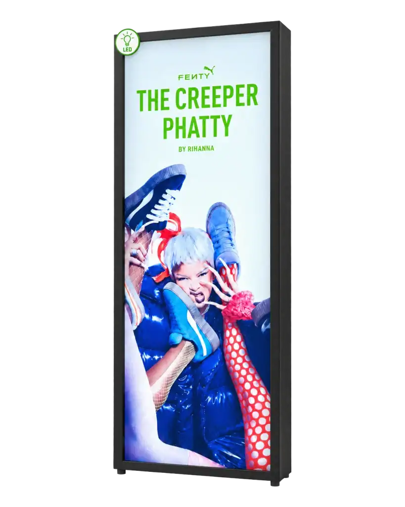 SEG Lightbox with black frame — SEG Lightbox (aluminium & backlit fabric) for shop windows, exhibitions and corporate spaces