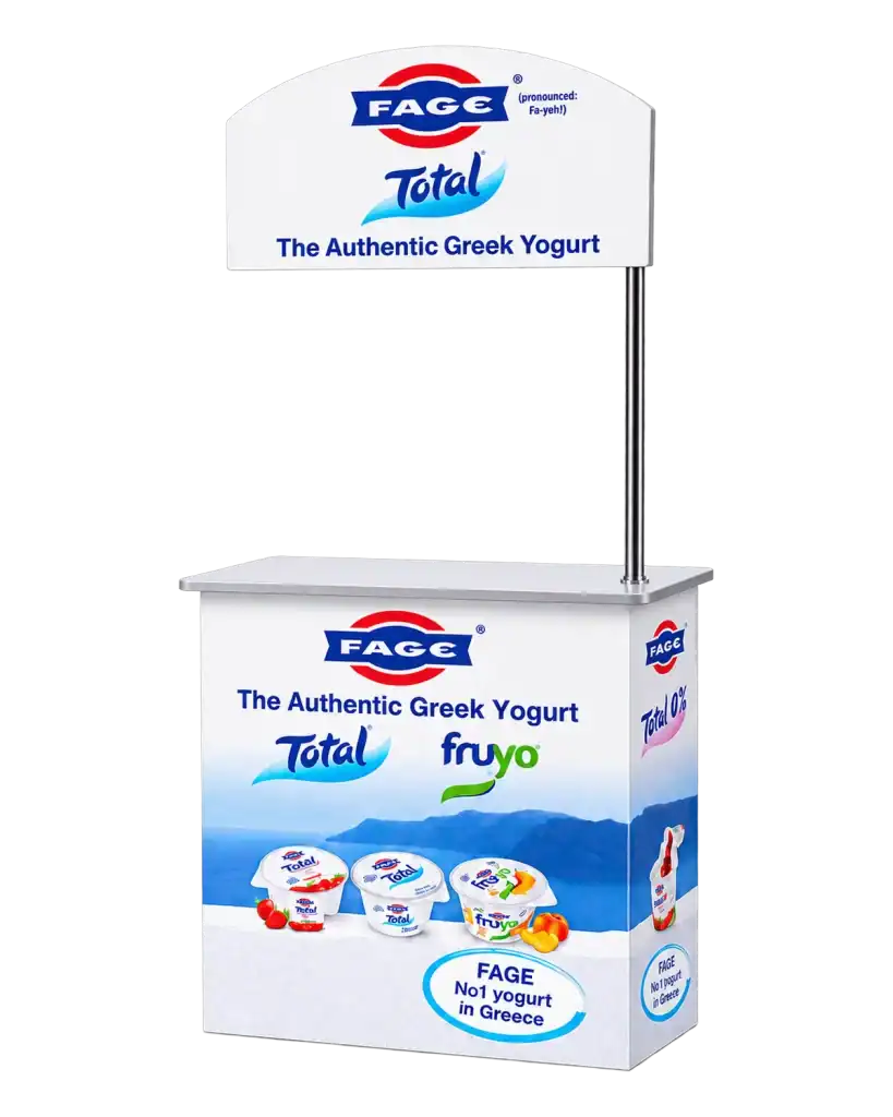 FAGE Total — Promo table (print & metal) for promotions in supermarkets and at events