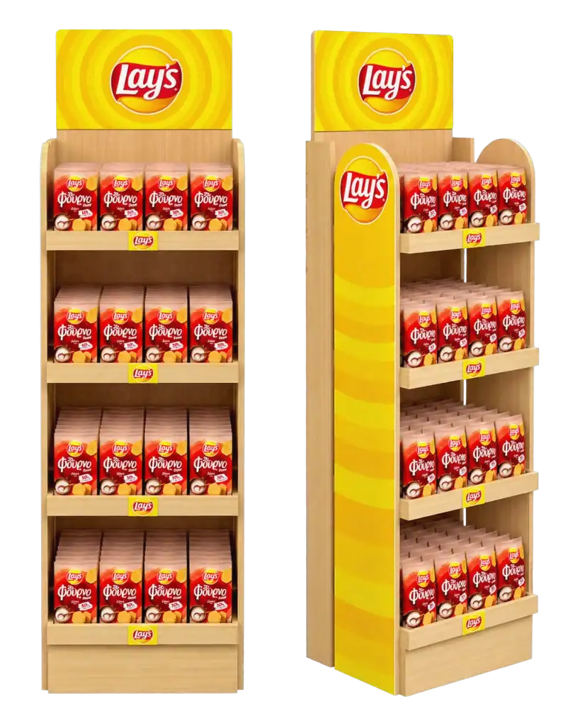 Lay's floor stand in wood, forex & metal for product display at the point of sale