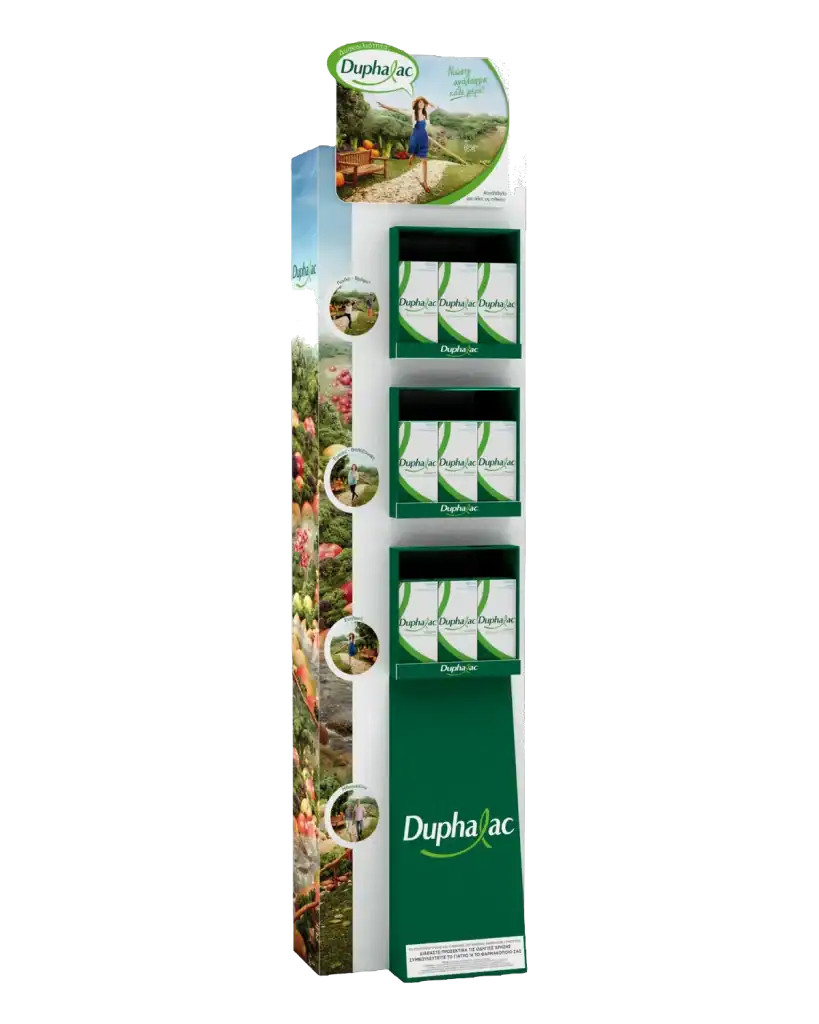Duphalac floor stand in E-Board (corrugated) for product display at the point of sale