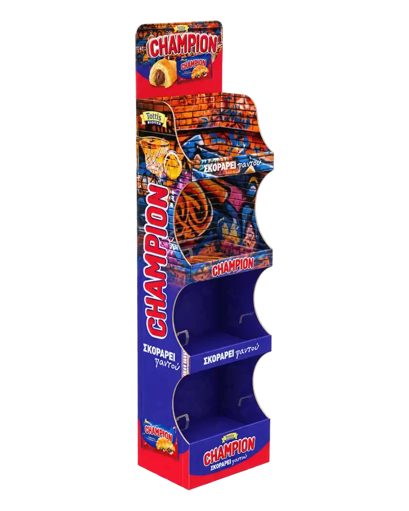 Champion floor stand in E-Board (corrugated) for product display at the point of sale
