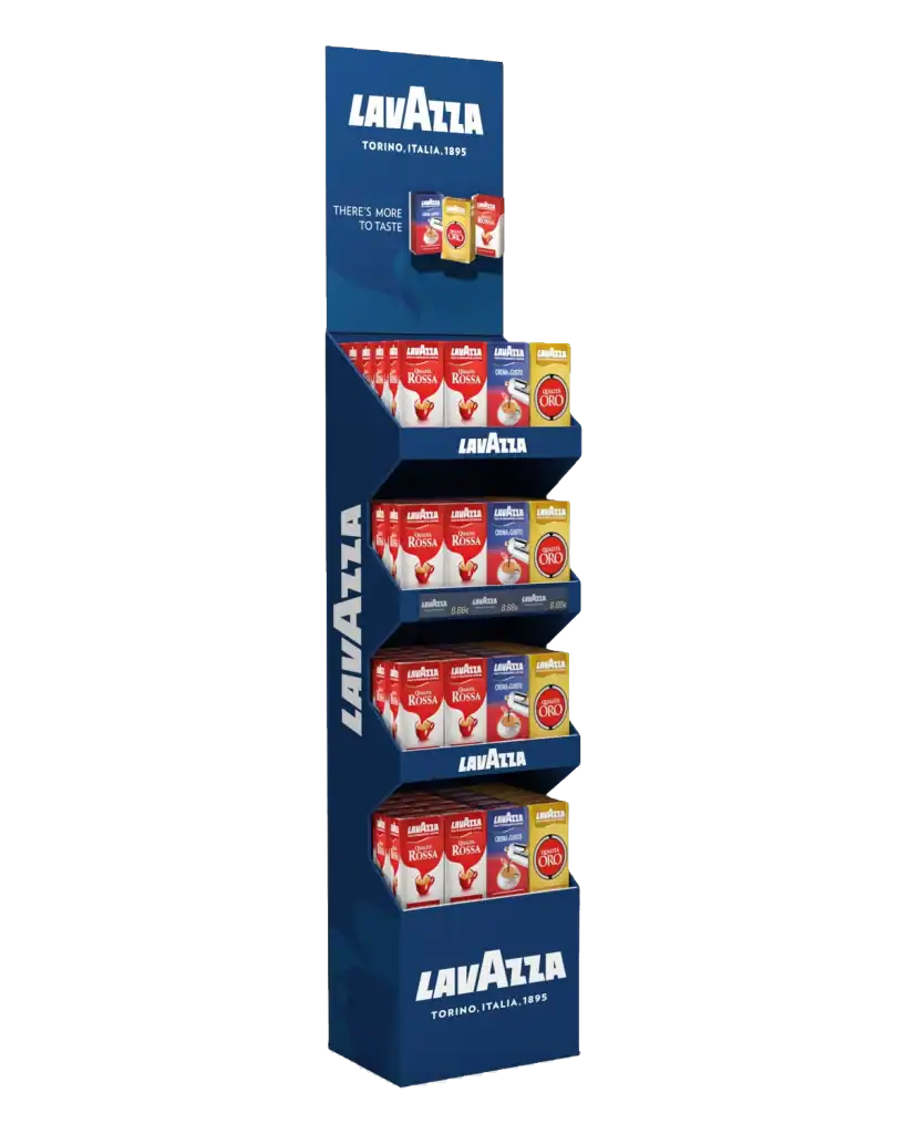 Lavazza floor stand in E-Board (corrugated) for product display at the point of sale