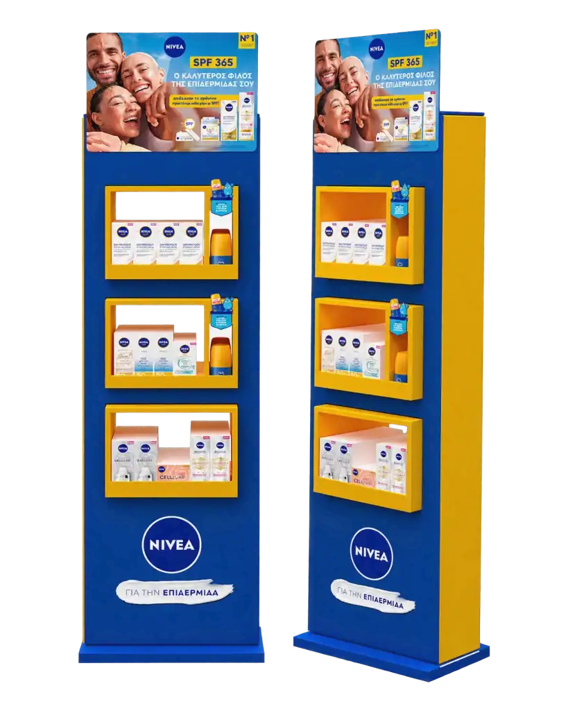 Nivea Sun floor stand in E-Board (corrugated) & forex for product display at the point of sale