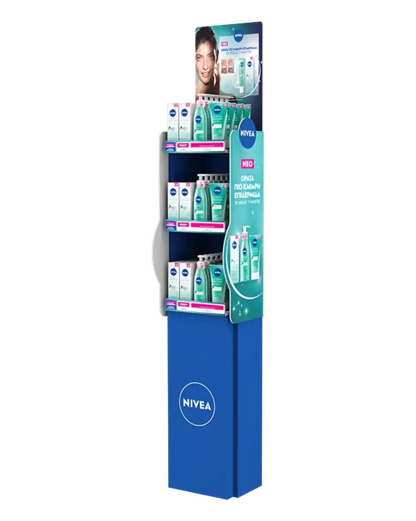 Nivea Derma Skin floor stand in E-Board (corrugated) & forex for product display at the point of sale