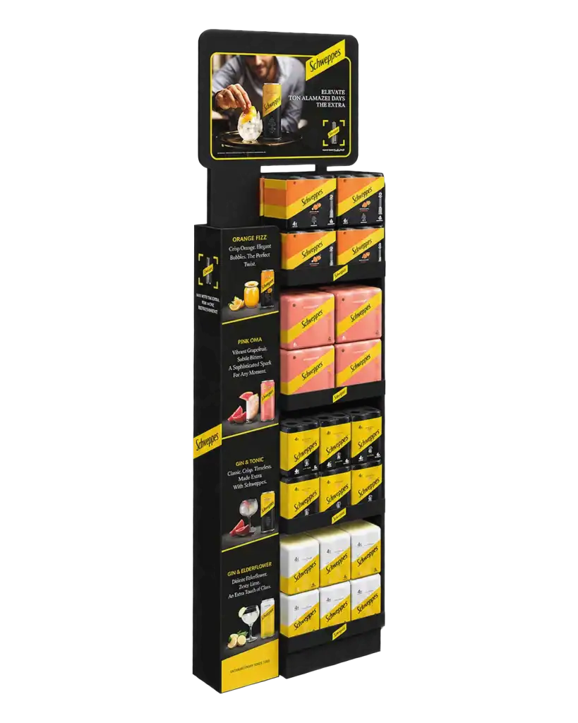 Schweppes floor stand in E-Board (corrugated) & acca plast for product display at the point of sale