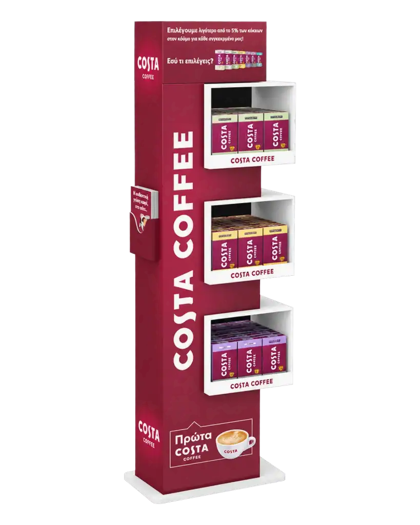 Costa Coffee floor stand in E-Board (corrugated) & forex for product display at the point of sale