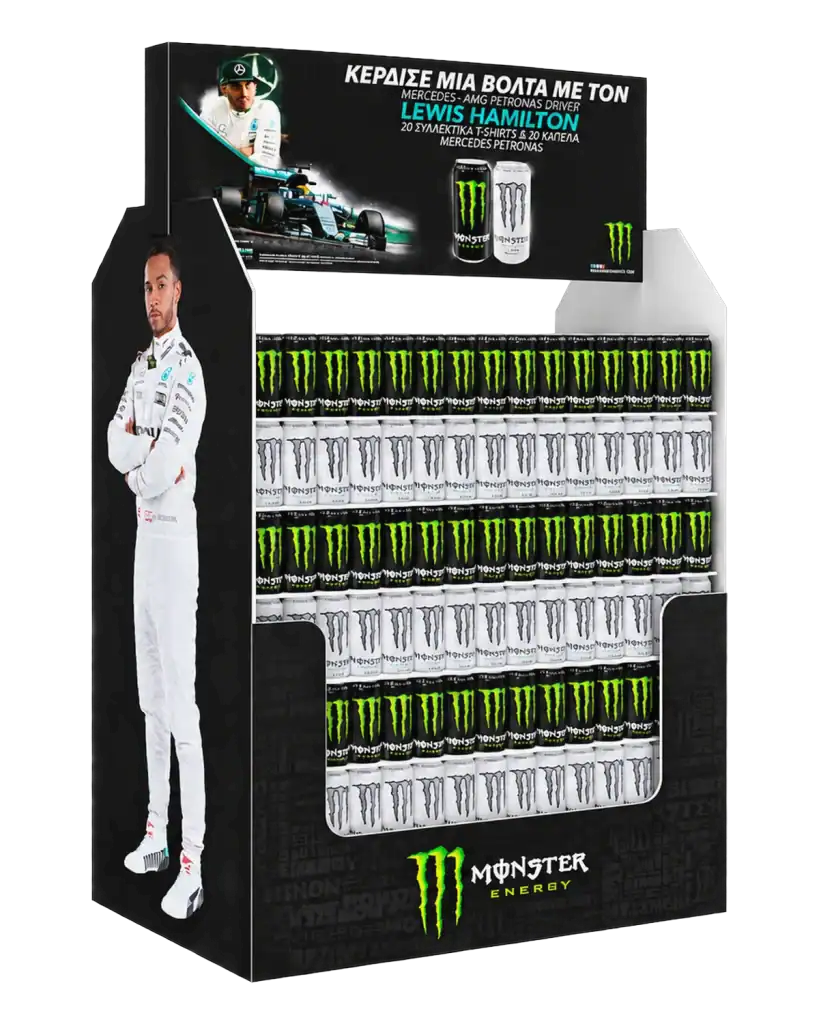 Monster Hamilton gondola end in art foam for product display at the point of sale