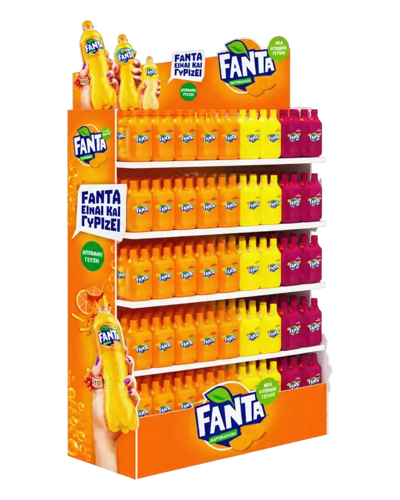 Fanta Slider gondola end in art foam for product display at the point of sale